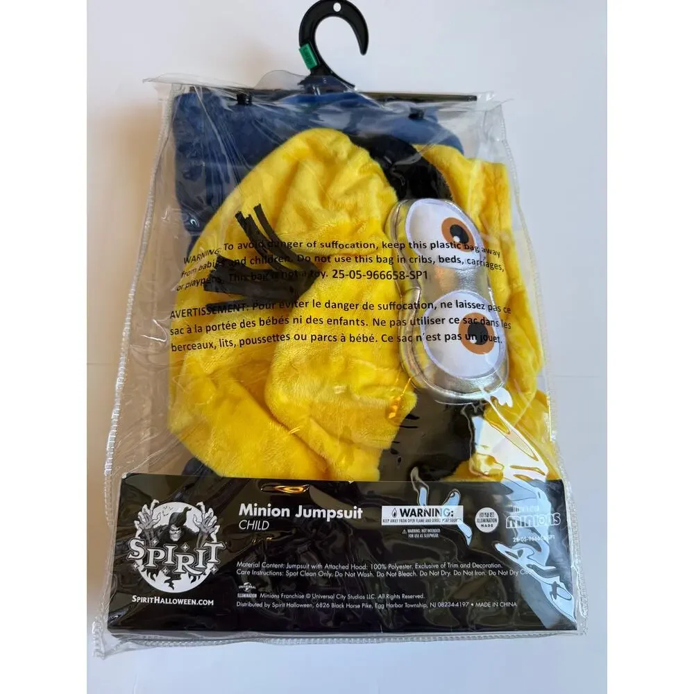 Spirit Halloween Minion Plush Jumpsuit Costume w Hat & Goggles Child L 12-14